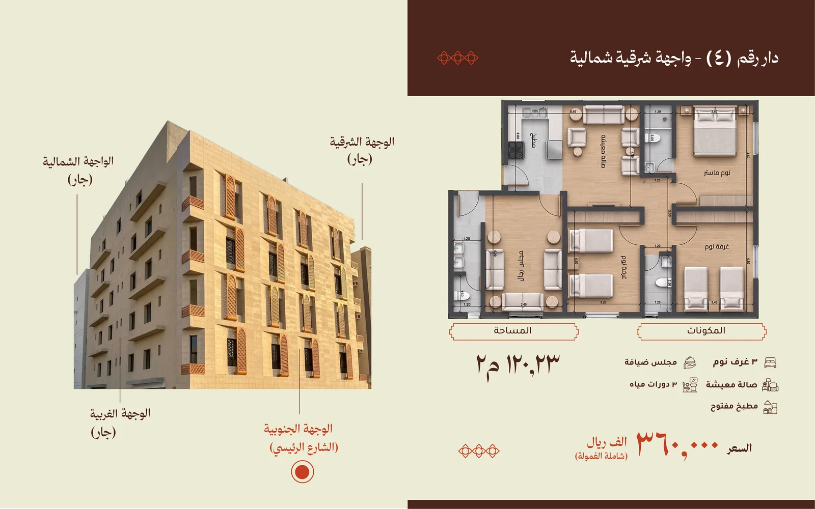 مخطط نموذج دار — 120 م²
